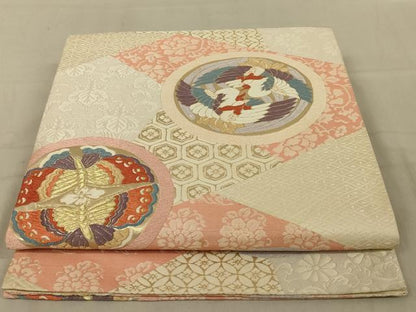 平和屋着物◎六通柄袋帯　唐織　花鳥文　蝶　金糸　正絹　逸品　AAAY9744ou