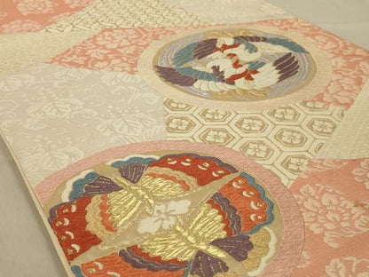 平和屋着物◎六通柄袋帯　唐織　花鳥文　蝶　金糸　正絹　逸品　AAAY9744ou