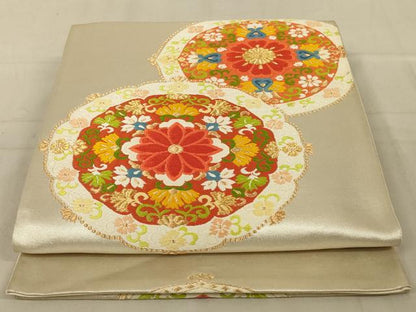 平和屋着物◎六通柄袋帯　唐織　正倉院花文　金糸　正絹　逸品　AAAY9745ou