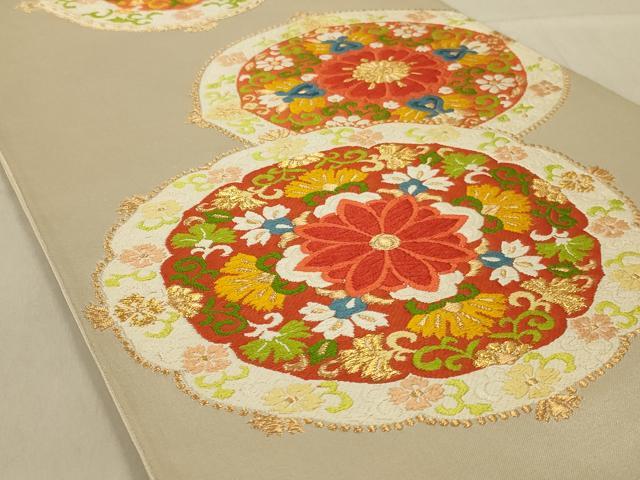 平和屋着物◎六通柄袋帯　唐織　正倉院花文　金糸　正絹　逸品　AAAY9745ou