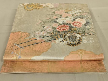 平和屋着物◎太鼓柄袋帯　唐織　花車文　金糸　正絹　逸品　AAAY9758ou