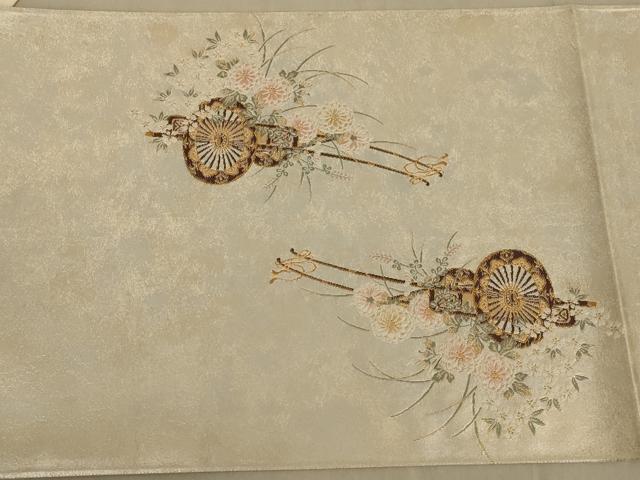 平和屋着物◎太鼓柄袋帯　唐織　花車文　金糸　正絹　逸品　AAAY9758ou