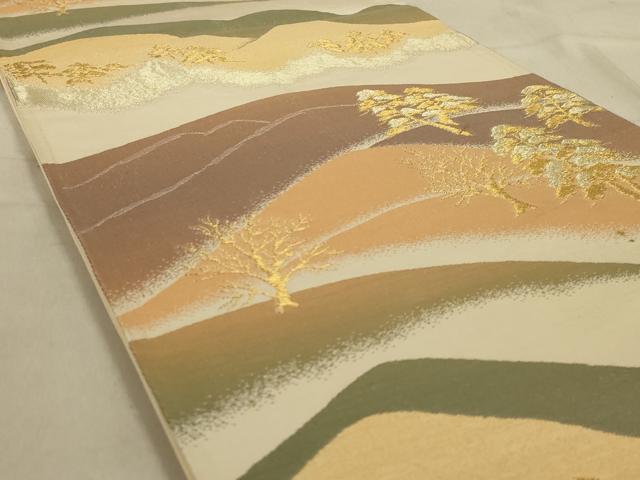 平和屋着物◎六通柄袋帯　樹林風景文　金糸　正絹　逸品　AAAY9759ou