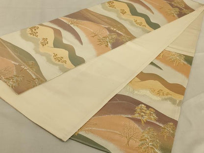 平和屋着物◎六通柄袋帯　樹林風景文　金糸　正絹　逸品　AAAY9759ou