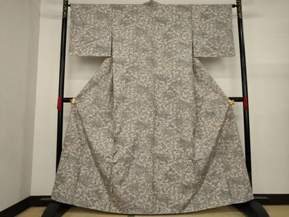 平和屋着物●石川県指定無形文化財 牛首紬 白山工房 手織り 花唐草文 正絹 逸品 未使用 AAAY9763ck