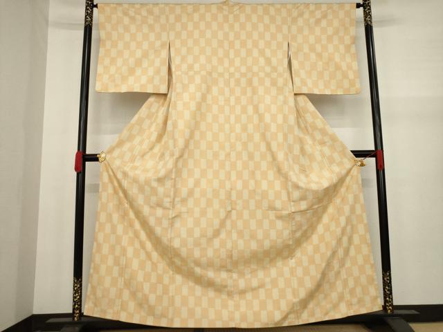 平和屋着物●上質な紬 市松文 東武百貨店扱い 正絹 逸品 AAAY9769ck
