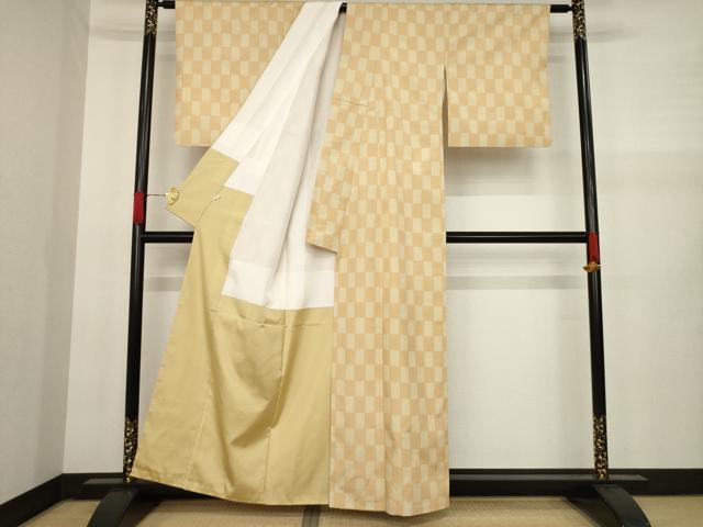 平和屋着物●上質な紬 市松文 東武百貨店扱い 正絹 逸品 AAAY9769ck