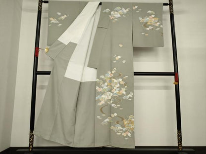 平和屋着物●訪問着　友禅　駒刺繍　流水扇面吉祥花文　金彩　正絹　逸品　AAAY9772ck