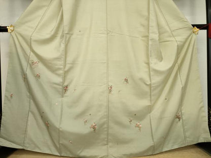 平和屋着物●訪問着 紬地 総刺繍 舞花文 暈し染め 正絹 逸品 AAAY9780ck