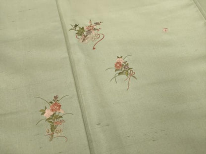 平和屋着物●訪問着 紬地 総刺繍 舞花文 暈し染め 正絹 逸品 AAAY9780ck