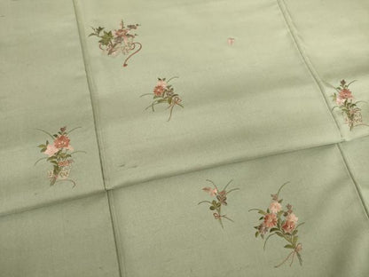 平和屋着物●訪問着 紬地 総刺繍 舞花文 暈し染め 正絹 逸品 AAAY9780ck