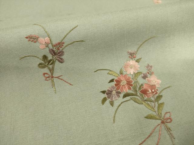 平和屋着物●訪問着 紬地 総刺繍 舞花文 暈し染め 正絹 逸品 AAAY9780ck