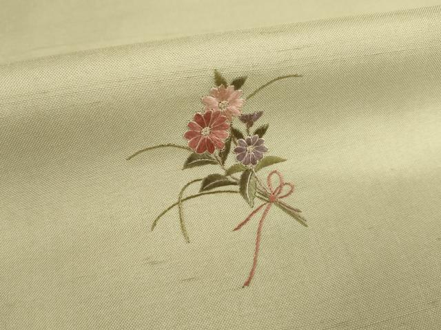 平和屋着物●訪問着 紬地 総刺繍 舞花文 暈し染め 正絹 逸品 AAAY9780ck