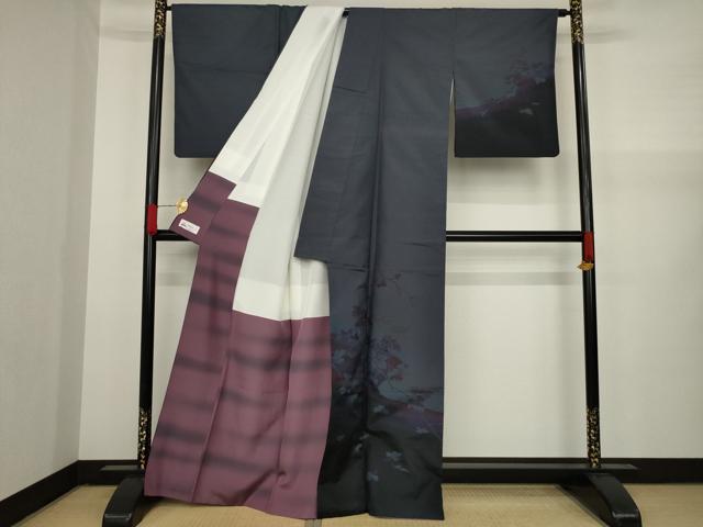 平和屋着物●訪問着　紬地　葡萄蔦草文　やまと誂製　正絹　逸品　AAAY9791ck
