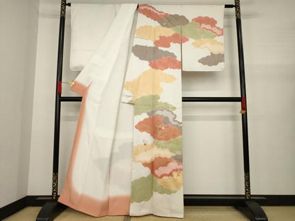 平和屋着物●訪問着 絞り 刺繍 雲重ね花文 金彩 正絹 逸品 AAAY9799ck