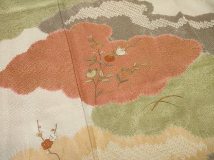 平和屋着物●訪問着 絞り 刺繍 雲重ね花文 金彩 正絹 逸品 AAAY9799ck