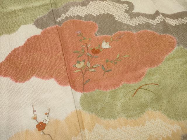 平和屋着物●訪問着 絞り 刺繍 雲重ね花文 金彩 正絹 逸品 AAAY9799ck
