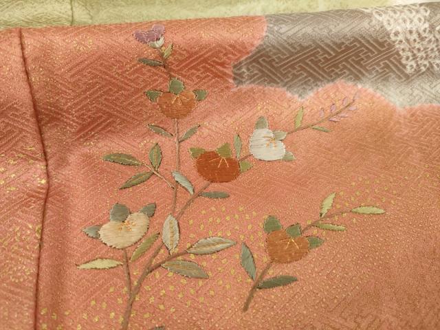 平和屋着物●訪問着 絞り 刺繍 雲重ね花文 金彩 正絹 逸品 AAAY9799ck