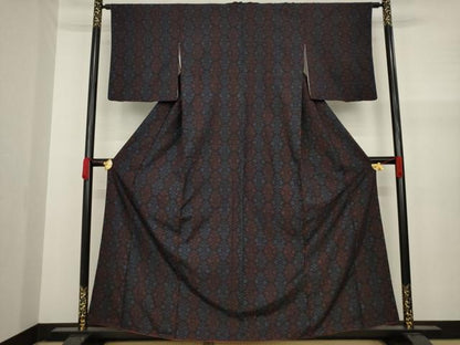 平和屋着物●結城紬 80亀甲 飾花文 正絹 逸品 AAAY9803ck