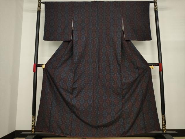 平和屋着物●結城紬 80亀甲 飾花文 正絹 逸品 AAAY9803ck