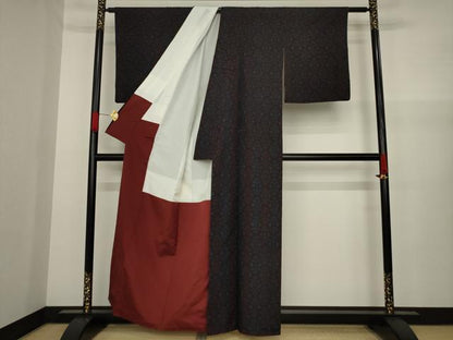 平和屋着物●結城紬 80亀甲 飾花文 正絹 逸品 AAAY9803ck