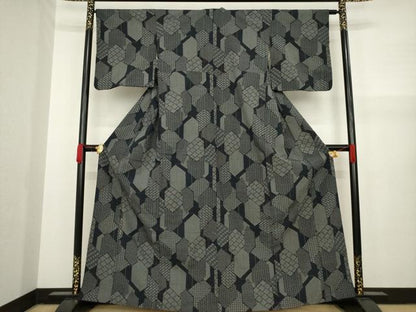 平和屋着物●本塩沢 亀甲文 正絹 逸品 AAAY9810ck