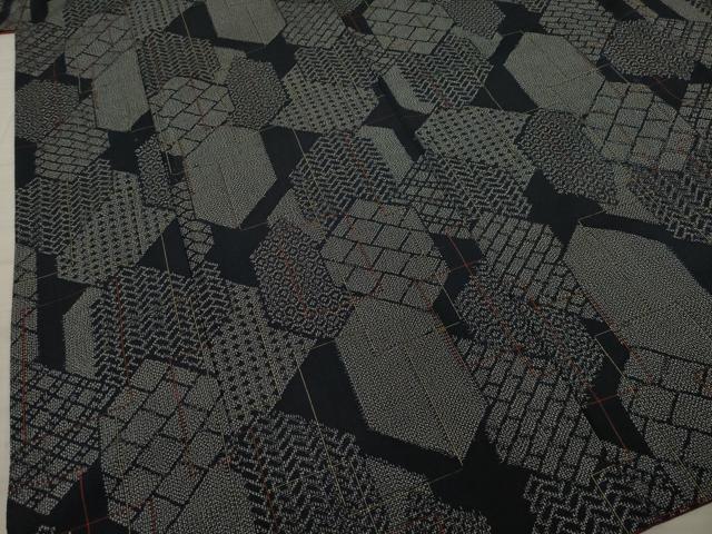 平和屋着物●本塩沢 亀甲文 正絹 逸品 AAAY9810ck