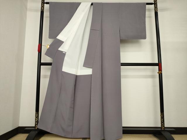平和屋着物●京友禅　米沢新之助　色無地　鳩羽鼠色　正絹　逸品　AAAY9812ck