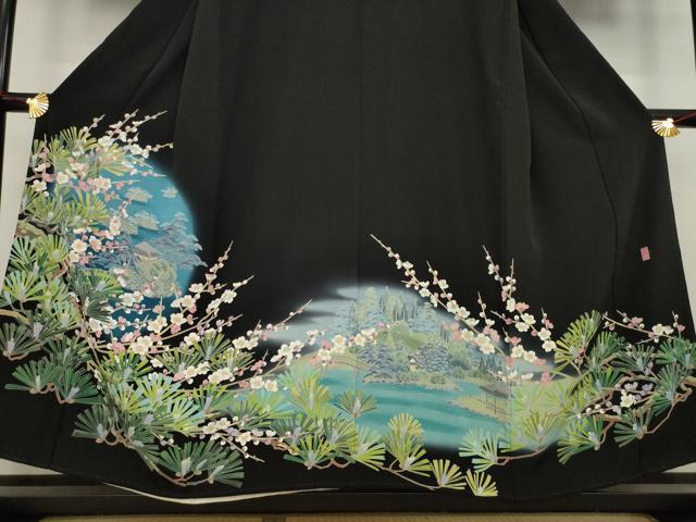 平和屋着物○十日町友禅作家 阿部佳雪 黒留袖 風景花文 暈