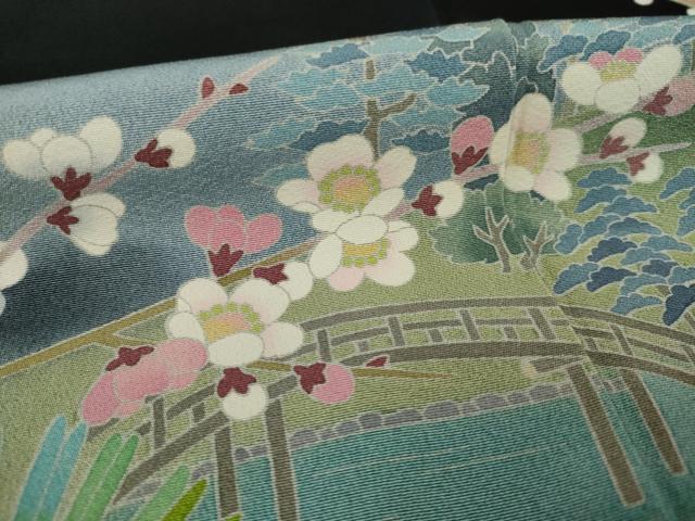 平和屋着物○十日町友禅作家 阿部佳雪 黒留袖 風景花文 暈