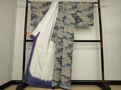 平和屋着物●上質な小紋 紬地 辻が花 雲重ね花文 金彩 正絹 逸品 AAAY9826ck