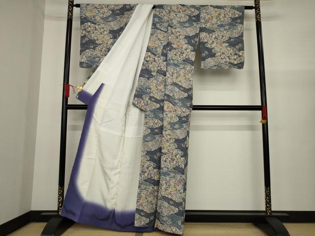 平和屋着物●上質な小紋 紬地 辻が花 雲重ね花文 金彩 正絹 逸品 AAAY9826ck