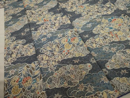 平和屋着物●上質な小紋 紬地 辻が花 雲重ね花文 金彩 正絹 逸品 AAAY9826ck