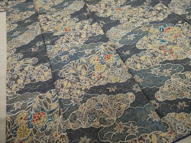 平和屋着物●上質な小紋 紬地 辻が花 雲重ね花文 金彩 正絹 逸品 AAAY9826ck