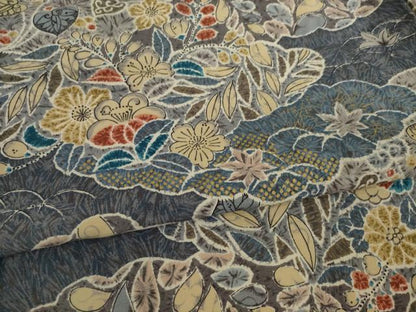 平和屋着物●上質な小紋 紬地 辻が花 雲重ね花文 金彩 正絹 逸品 AAAY9826ck