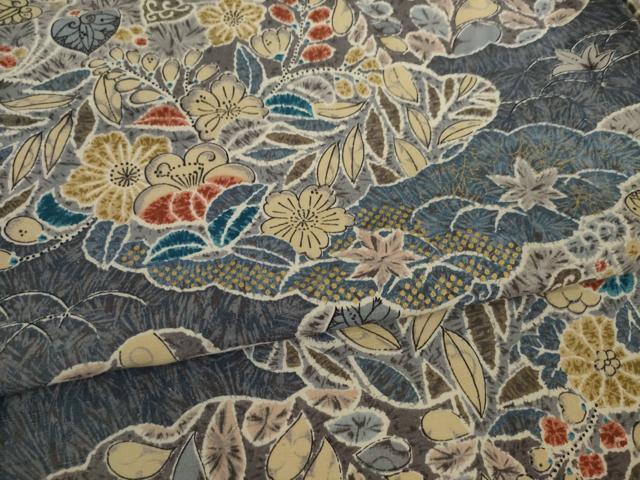 平和屋着物●上質な小紋 紬地 辻が花 雲重ね花文 金彩 正絹 逸品 AAAY9826ck