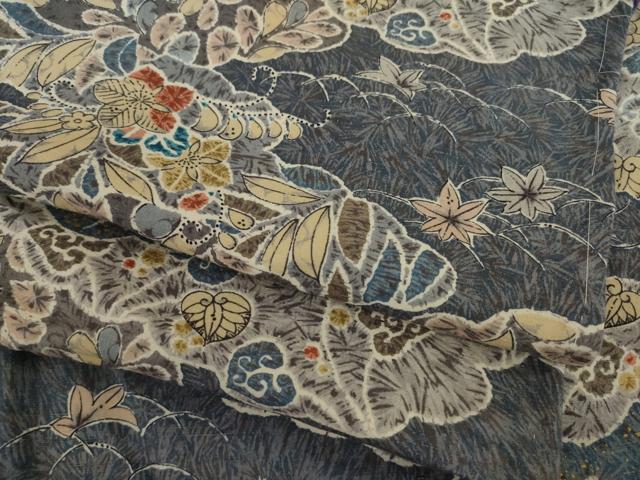 平和屋着物●上質な小紋 紬地 辻が花 雲重ね花文 金彩 正絹 逸品 AAAY9826ck