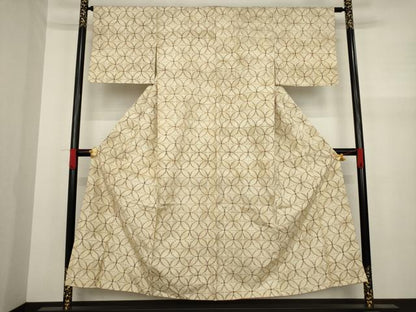 平和屋着物●上質な紬　七宝文　正絹　逸品　AAAY9827ck