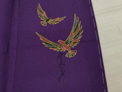 平和屋着物●染色作家　斉藤三才　色無地　葡萄色　ロング丈　正絹　逸品　未使用　AAAY9833ck