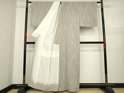 平和屋着物●上質な小紋　よろけ縞　正絹　逸品　AAAY9836ck