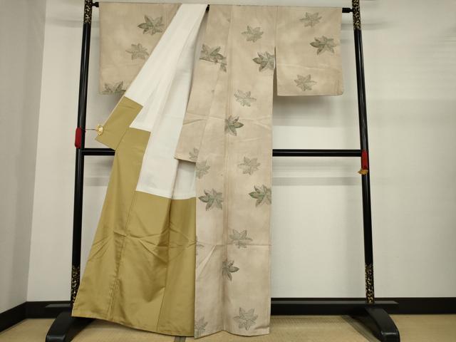 平和屋着物●結城紬　楓文　正絹　逸品　AAAY9847ck