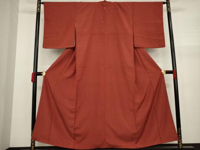 平和屋着物●お召 色無地 紅海老茶色 正絹 逸品 AAAY9849ck