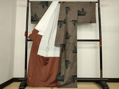 平和屋着物●本場大島紬 泥染 カタス9マルキ 五重塔 正絹 逸品 AAAY9861ck