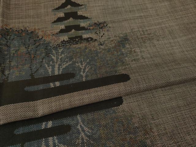 平和屋着物●本場大島紬 泥染 カタス9マルキ 五重塔 正絹 逸品 AAAY9861ck