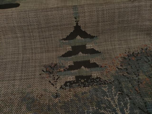 平和屋着物●本場大島紬 泥染 カタス9マルキ 五重塔 正絹 逸品 AAAY9861ck
