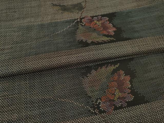 平和屋着物●本場大島紬　カタス7マルキ　横段枝花文　正絹　逸品　AAAY9865ck