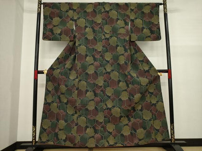 平和屋着物●お召 亀甲文 黒地 正絹 逸品 AAAY9870ck