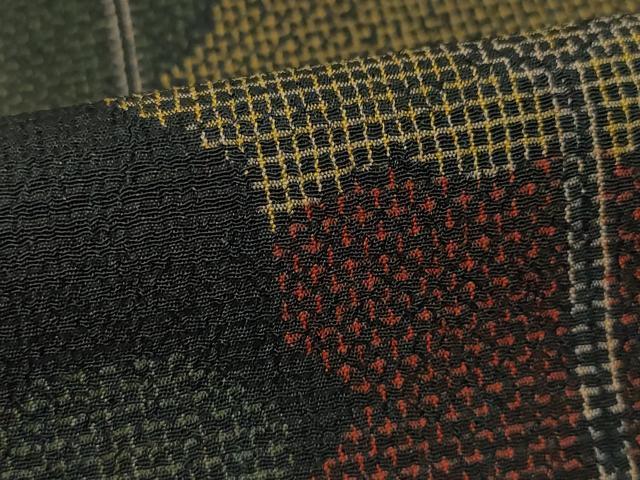 平和屋着物●お召 亀甲文 黒地 正絹 逸品 AAAY9870ck