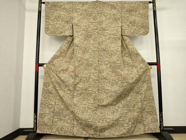 平和屋着物●小千谷紬 風景花文 正絹 逸品 未使用 AAAY9873ck