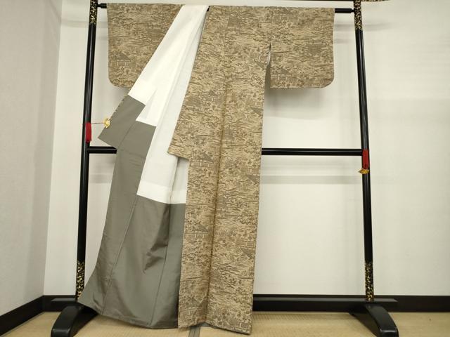 平和屋着物●小千谷紬 風景花文 正絹 逸品 未使用 AAAY9873ck
